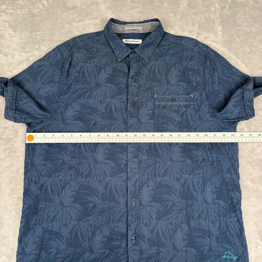 Tommy Bahama Mens‎ Large Blue Palm Tree Print Button Up Shirt Tropical Resort